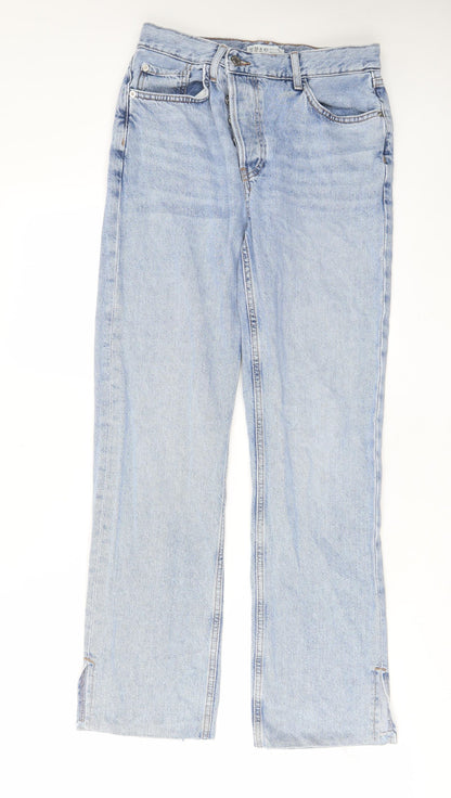 Denim & Co. Womens Blue Cotton Straight Jeans Size 10 L30 in Regular Button - Split hems, Pockets