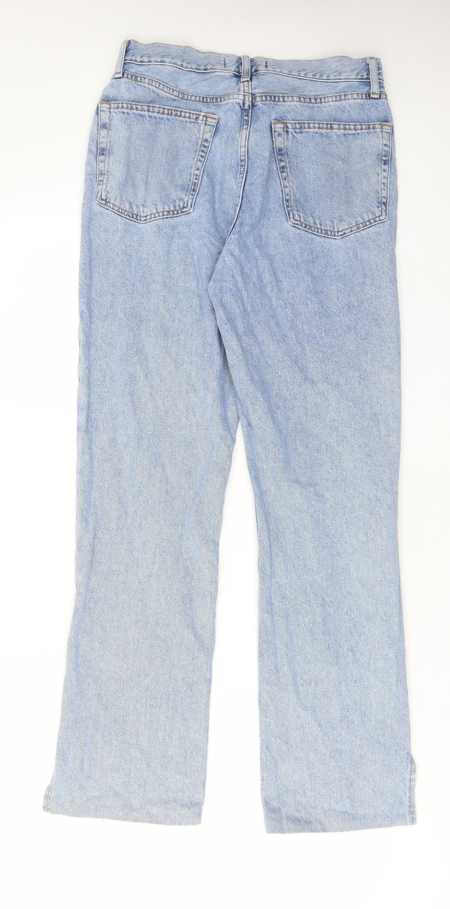 Denim & Co. Womens Blue Cotton Straight Jeans Size 10 L30 in Regular Button - Split hems, Pockets