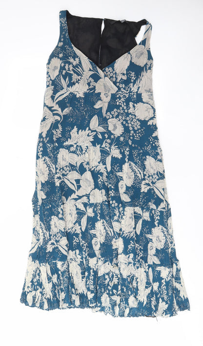 Zara Womens Blue Geometric Cotton A-Line Size M V-Neck Zip - Pleated, Lined