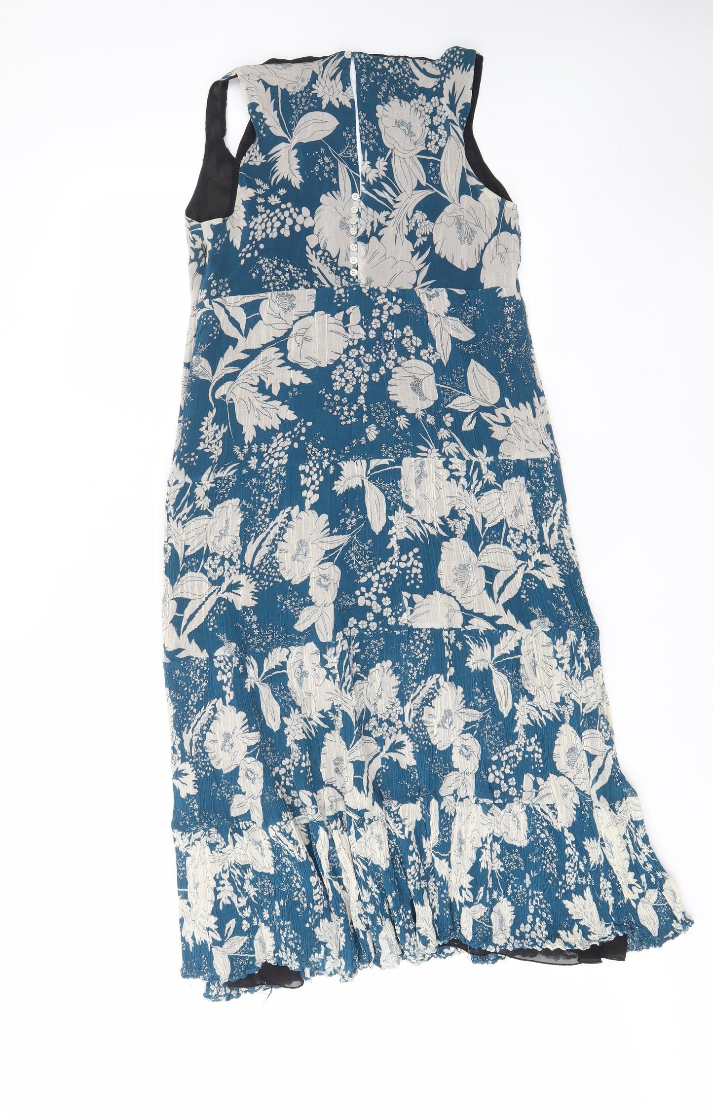 Zara Womens Blue Geometric Cotton A-Line Size M V-Neck Zip - Pleated, Lined