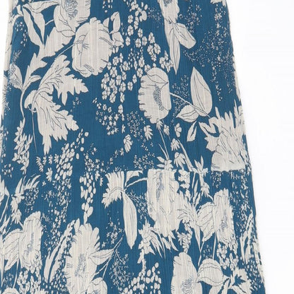 Zara Womens Blue Geometric Cotton A-Line Size M V-Neck Zip - Pleated, Lined