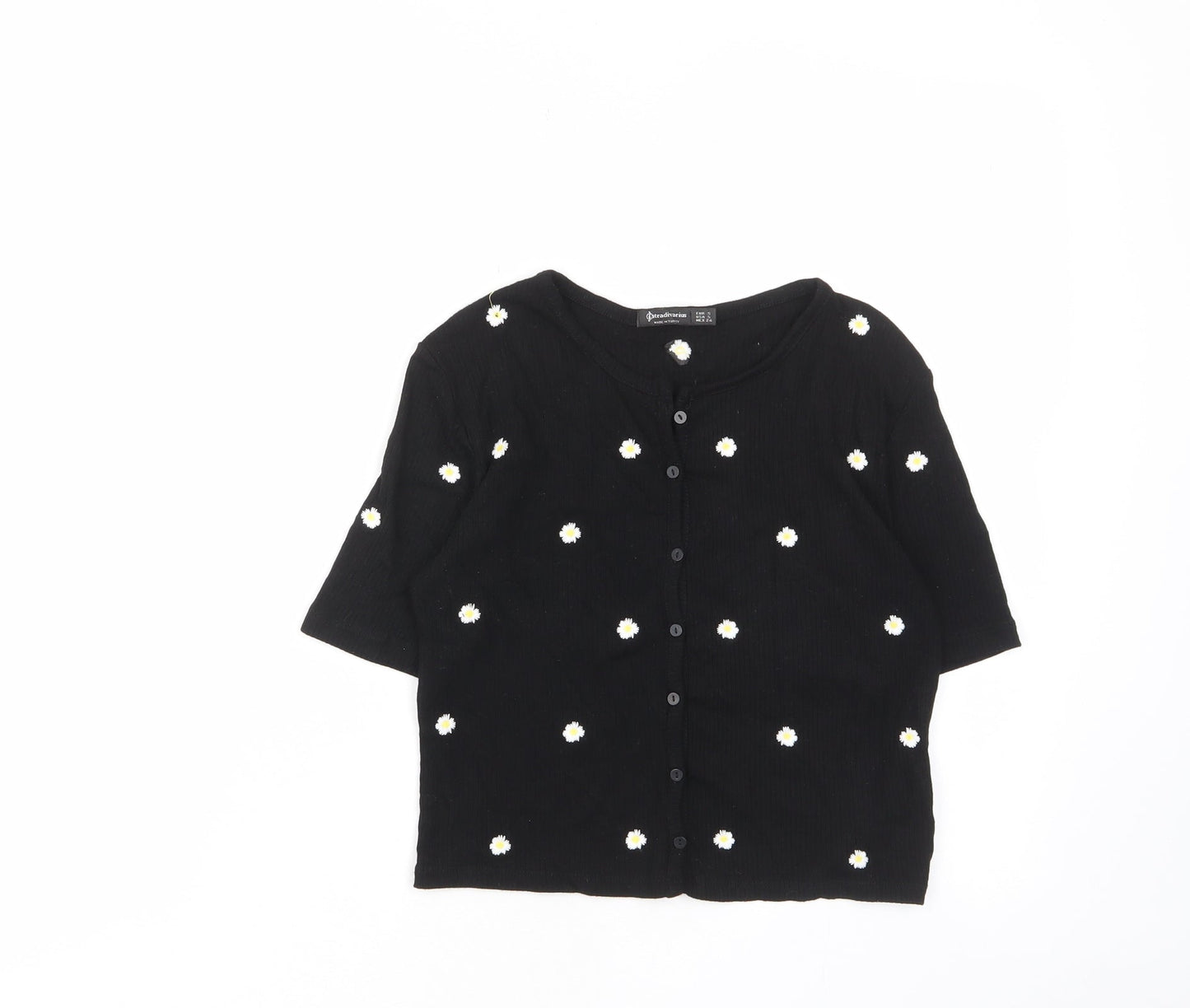 Womens UK Size S Stradivarius Black Cropped T-Shirt