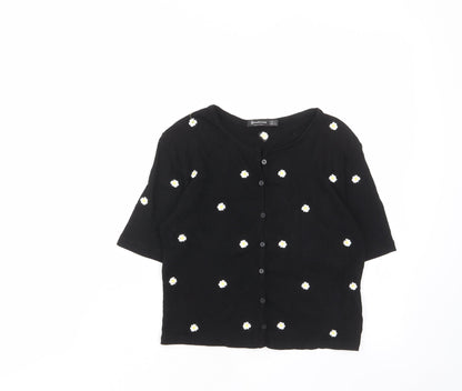 Womens UK Size S Stradivarius Black Cropped T-Shirt