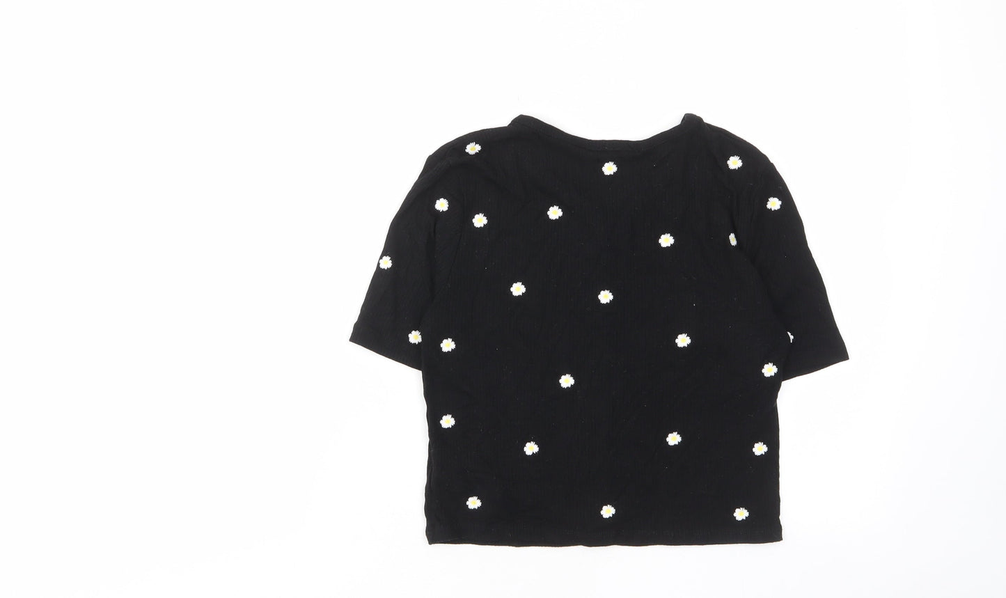 Womens UK Size S Stradivarius Black Cropped T-Shirt