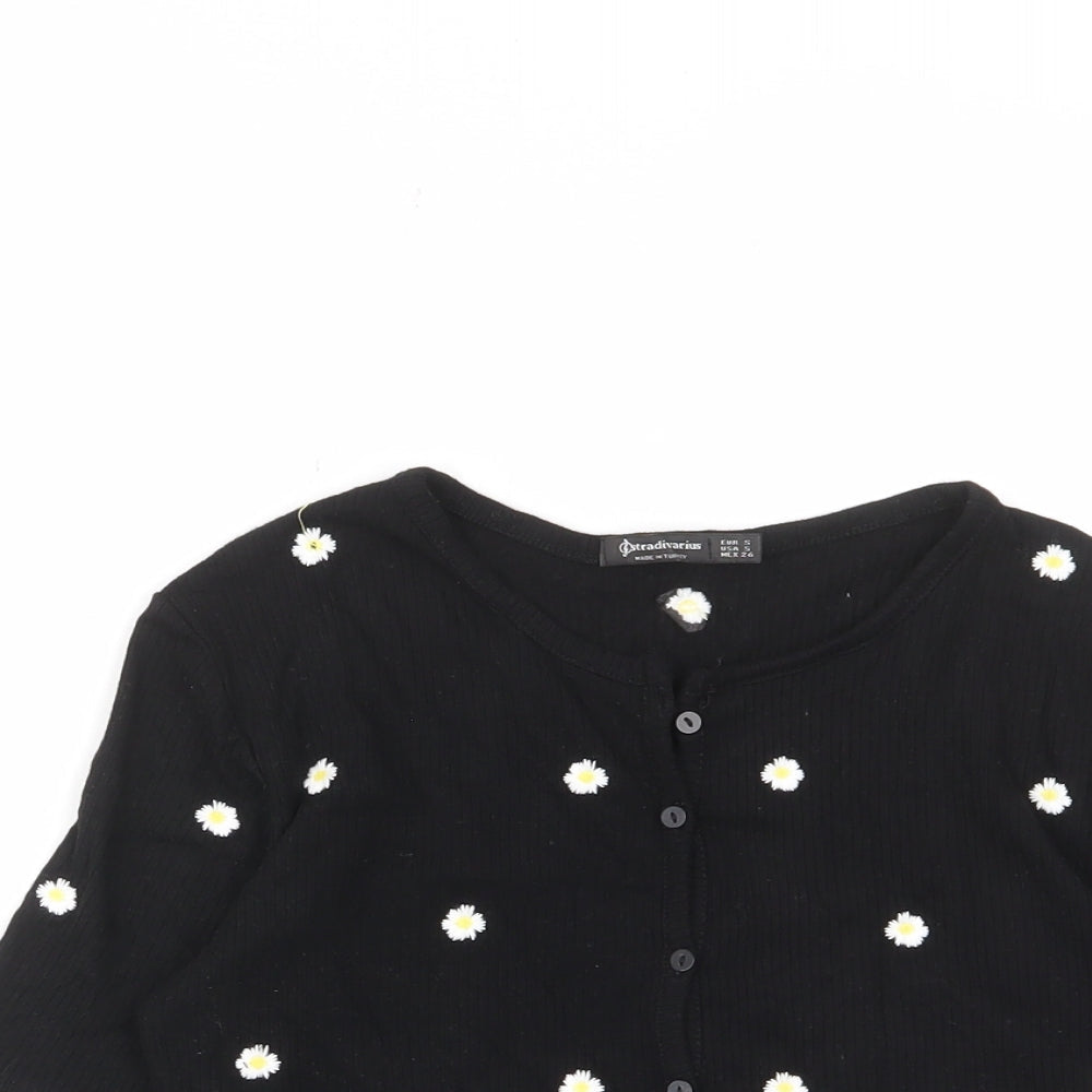 Womens UK Size S Stradivarius Black Cropped T-Shirt