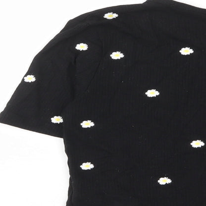 Womens UK Size S Stradivarius Black Cropped T-Shirt