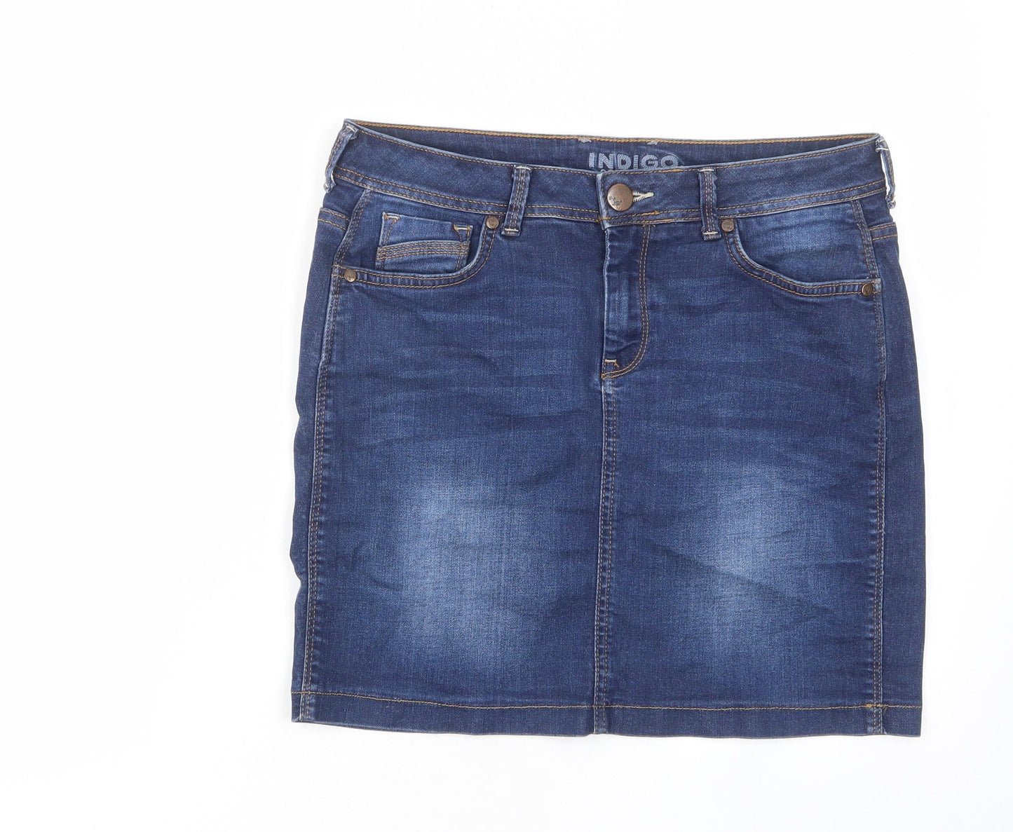 Indigo Womens Blue Cotton A-Line Skirt Size 10 Zip - Pockets, Belt Loops