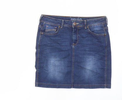 Indigo Womens Blue Cotton A-Line Skirt Size 10 Zip - Pockets, Belt Loops