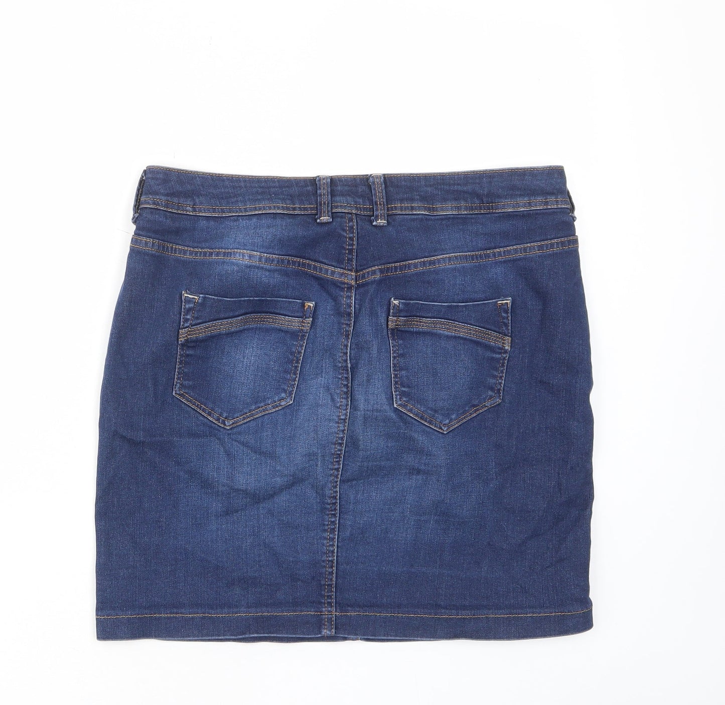 Indigo Womens Blue Cotton A-Line Skirt Size 10 Zip - Pockets, Belt Loops