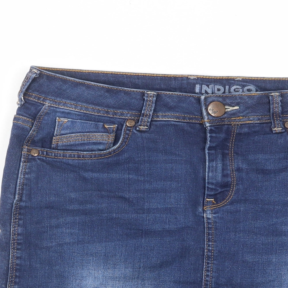 Indigo Womens Blue Cotton A-Line Skirt Size 10 Zip - Pockets, Belt Loops