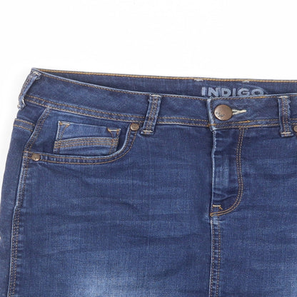 Indigo Womens Blue Cotton A-Line Skirt Size 10 Zip - Pockets, Belt Loops