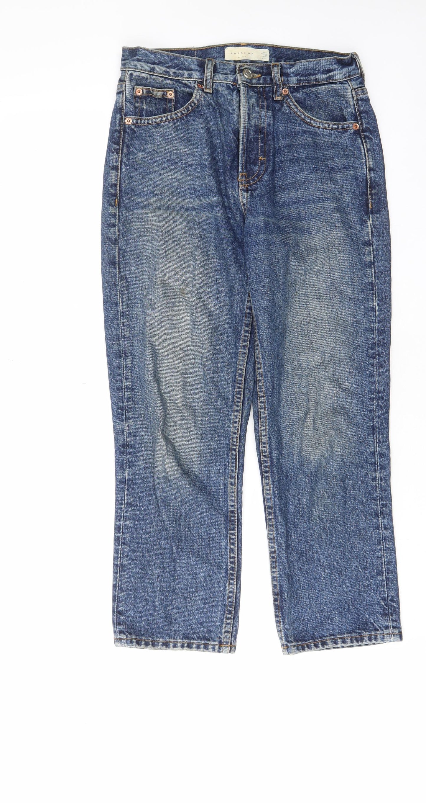 Topshop Womens Blue Cotton Straight Jeans Size 25 in L28 in Regular Button - Pockets, Belt Loops