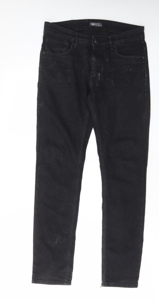 Flying Machine Mens Black Cotton Straight Jeans Size 32 in L31 in Regular Zip - Pockets, Belt Loops