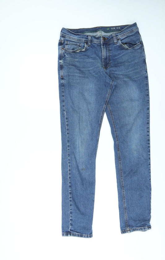 F&F Womens Blue Cotton Straight Jeans Size 34 in L32 in Regular Zip