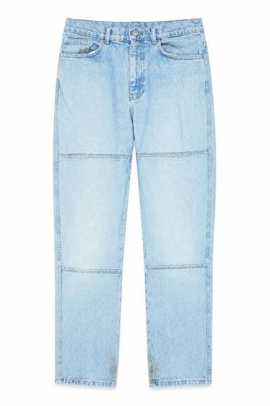 Front view of BDG women’s blue cotton straight jeans, size UK 32, in, 30-inch leg regular zip