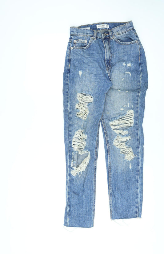 Pull&Bear Womens Blue Cotton Skinny Jeans Size 4 L26 in Regular Zip