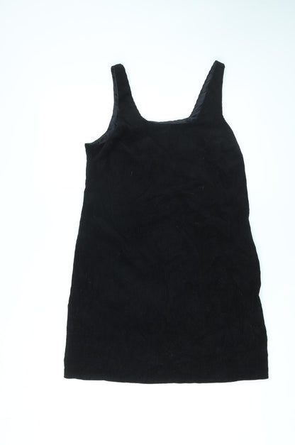 New Look Womens Black Cotton Pinafore/Dungaree Dress Size 8 Square Neck Zip - Pinafore