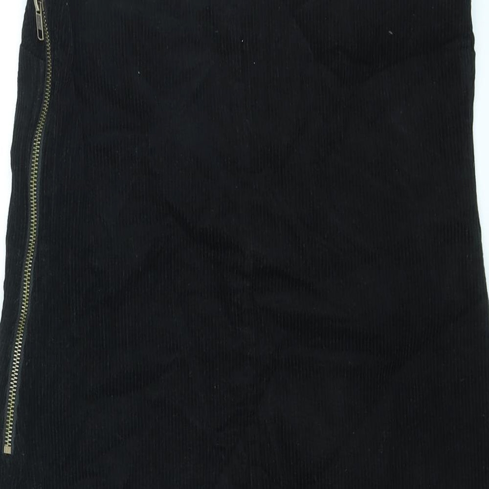 New Look Womens Black Cotton Pinafore/Dungaree Dress Size 8 Square Neck Zip - Pinafore