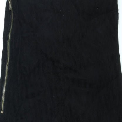 New Look Womens Black Cotton Pinafore/Dungaree Dress Size 8 Square Neck Zip - Pinafore