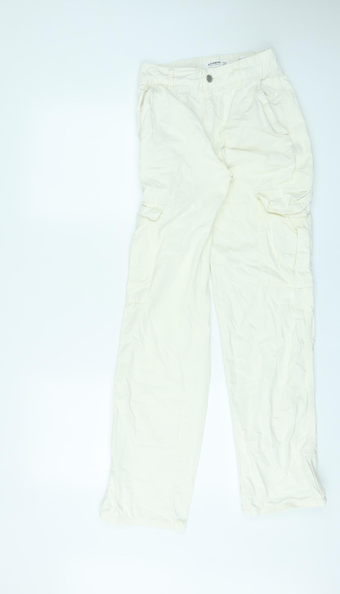 Womens UK Size 6 Pull&Bear Regular Fit Cargo Ivory Trousers