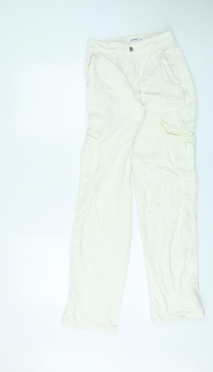 Womens UK Size 6 Pull&Bear Regular Fit Cargo Ivory Trousers
