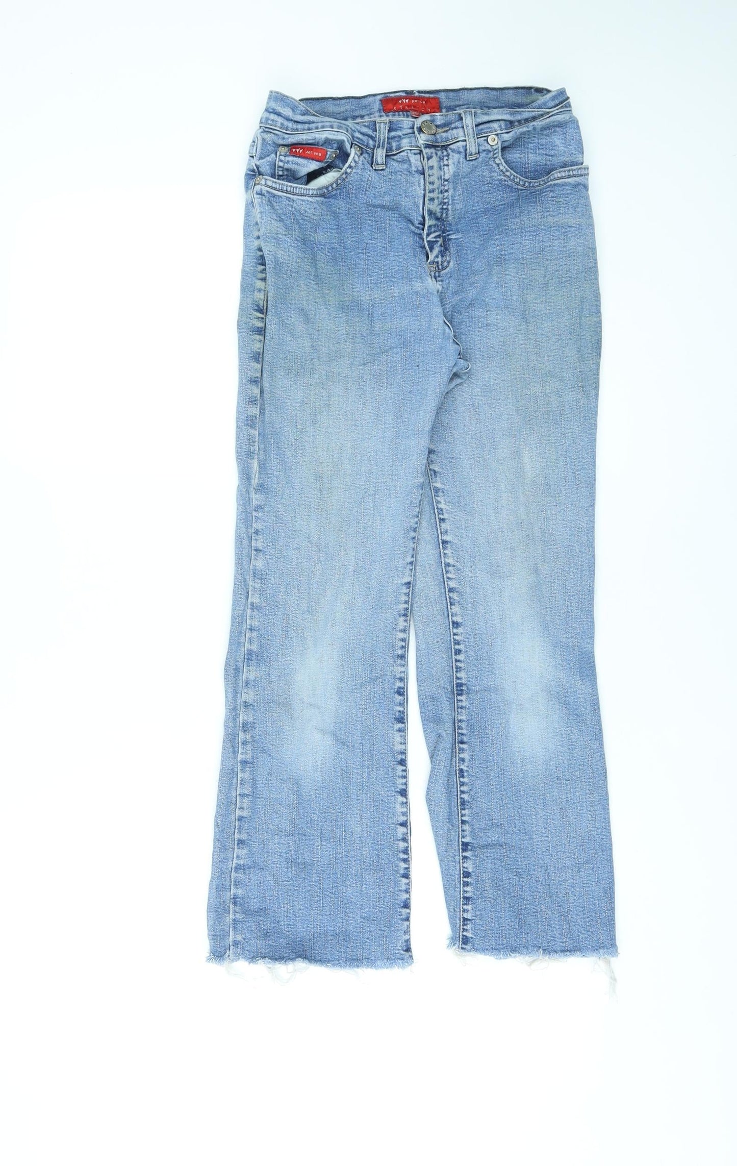 Per Una Womens Blue Cotton Straight Jeans Size 8 L23 in Regular Zip - Raw Hems