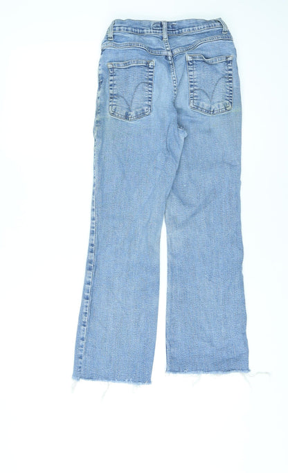 Per Una Womens Blue Cotton Straight Jeans Size 8 L23 in Regular Zip - Raw Hems