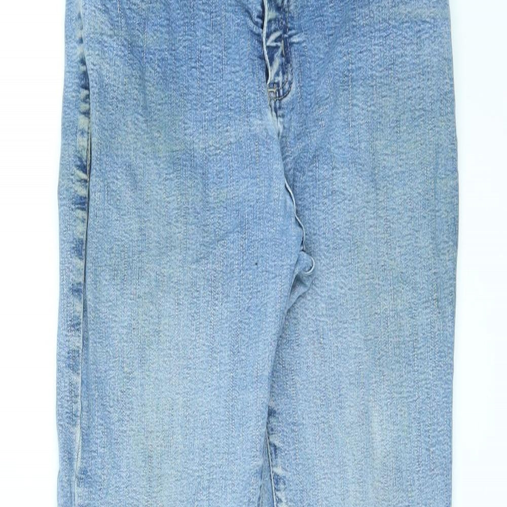 Per Una Womens Blue Cotton Straight Jeans Size 8 L23 in Regular Zip - Raw Hems