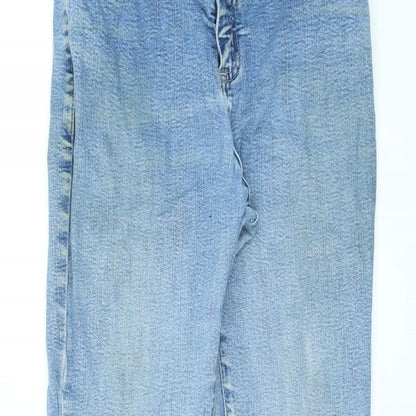 Per Una Womens Blue Cotton Straight Jeans Size 8 L23 in Regular Zip - Raw Hems