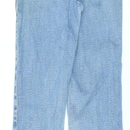 Per Una Womens Blue Cotton Straight Jeans Size 8 L23 in Regular Zip - Raw Hems