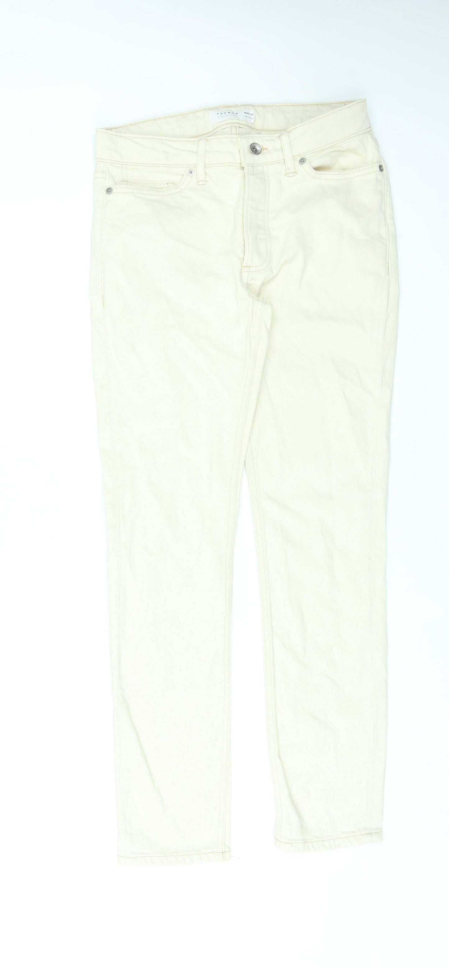 Mens UK Size 28 in Topman Regular Fit Straight Ivory Jeans