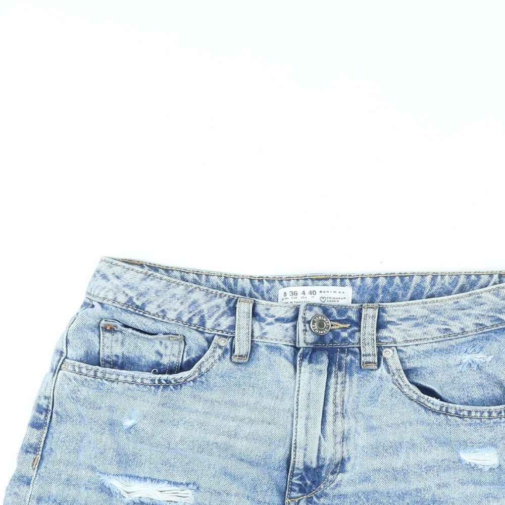 Denim & Co. Womens Blue Cotton Boyfriend Shorts Size 8 L4 in Regular Zip - Raw Hems, Distressed