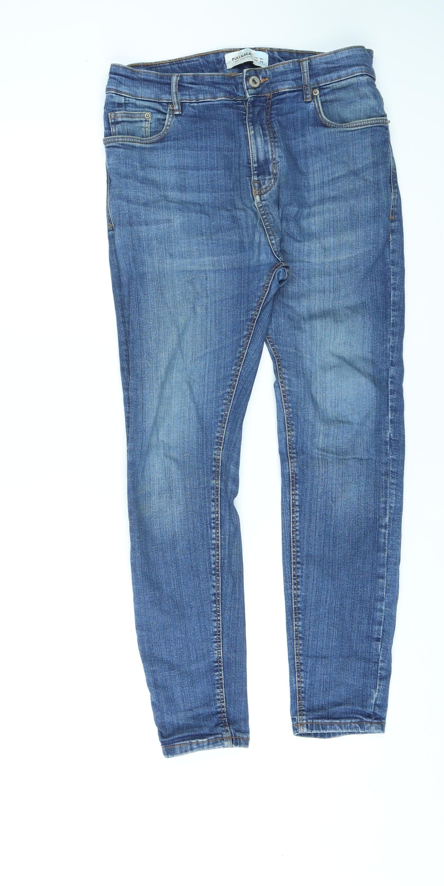Pull&Bear Womens Blue Cotton Skinny Jeans Size 8 L26 in Regular Zip
