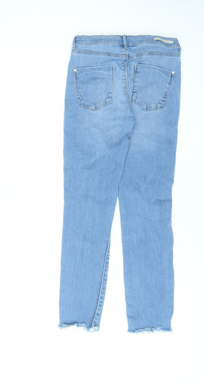 River Island Girls Blue Cotton Skinny Jeans Size 9 Years L23 in Regular Pullover - Distressed, Raw Hem