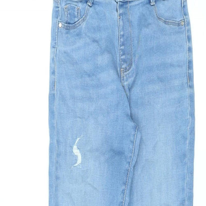 River Island Girls Blue Cotton Skinny Jeans Size 9 Years L23 in Regular Pullover - Distressed, Raw Hem