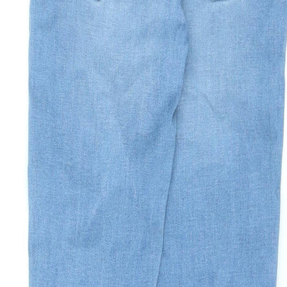 River Island Girls Blue Cotton Skinny Jeans Size 9 Years L23 in Regular Pullover - Distressed, Raw Hem