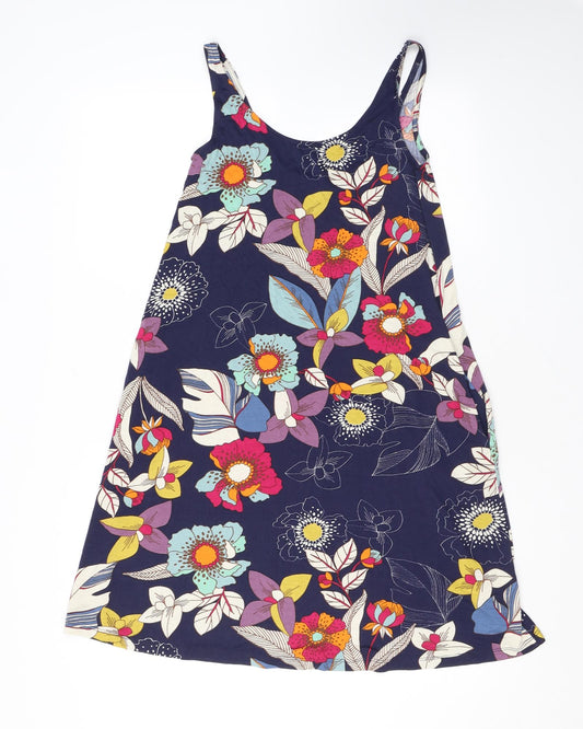 NEXT Womens Blue Floral Viscose Tank Dress Size 6 Scoop Neck Pullover - Pockets