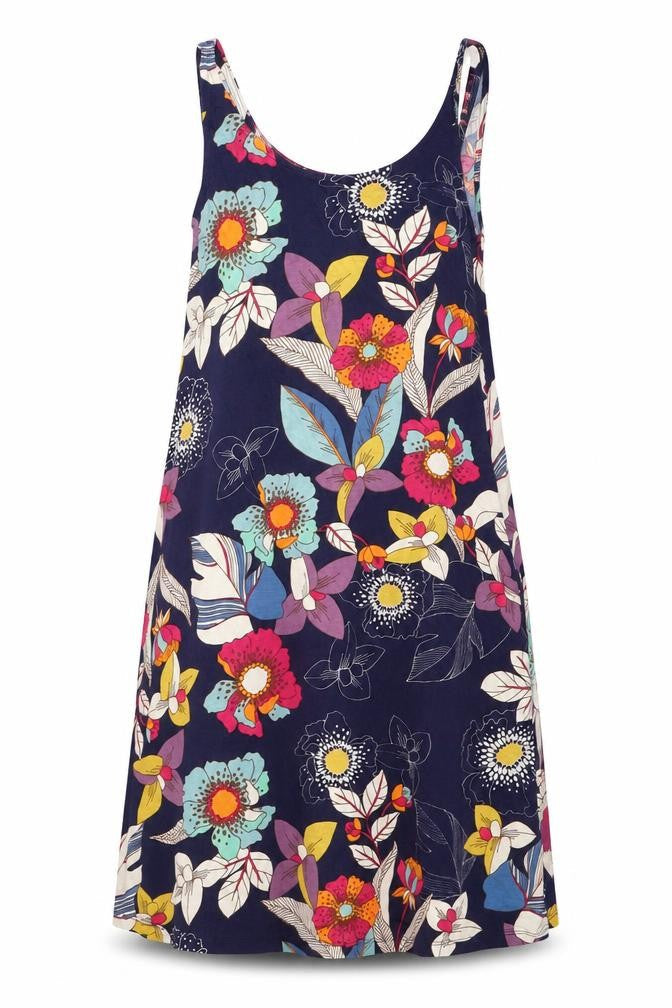 NEXT Womens Blue Floral Viscose Tank Dress Size 6 Scoop Neck Pullover - Pockets