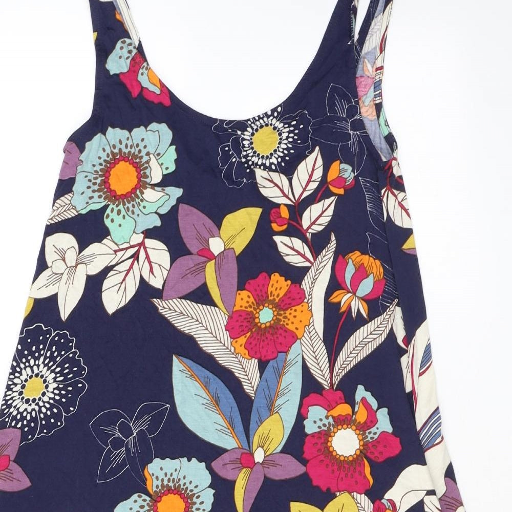 NEXT Womens Blue Floral Viscose Tank Dress Size 6 Scoop Neck Pullover - Pockets