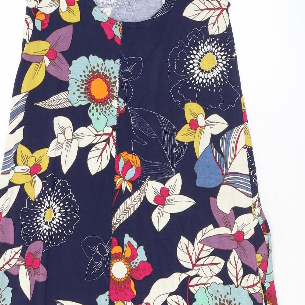 NEXT Womens Blue Floral Viscose Tank Dress Size 6 Scoop Neck Pullover - Pockets