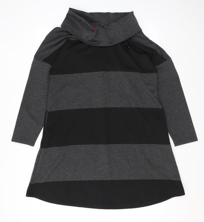 Viz a Viz Womens Grey Striped Polyester A-Line Size 12 Cowl Neck Pullover