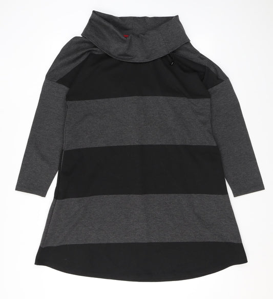 Viz a Viz Womens Grey Striped Polyester A-Line Size 12 Cowl Neck Pullover
