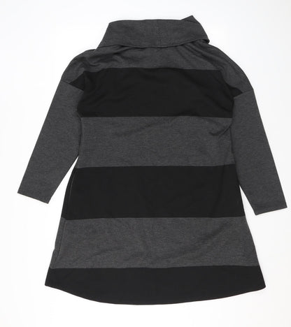 Viz a Viz Womens Grey Striped Polyester A-Line Size 12 Cowl Neck Pullover