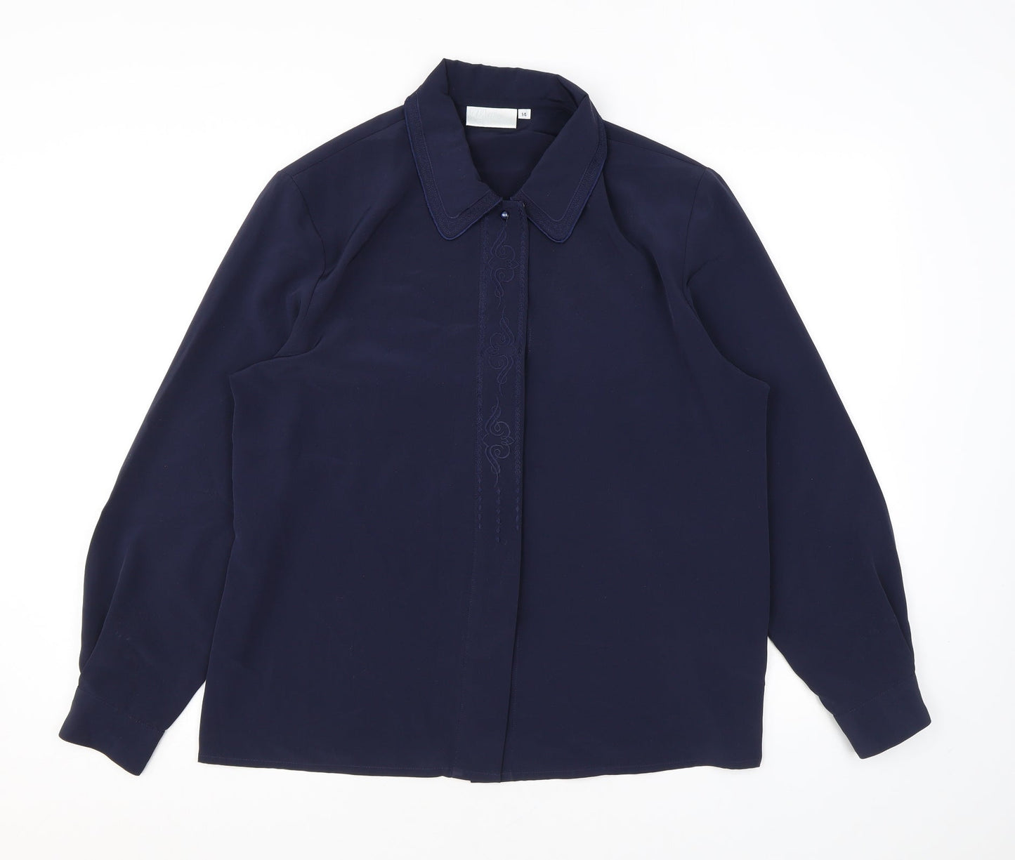 Ursa Bella Womens Blue Geometric Polyester Basic Button-Up Size 14 Collared - Embroidery