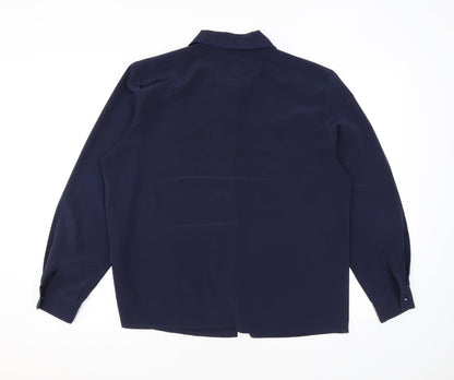 Ursa Bella Womens Blue Geometric Polyester Basic Button-Up Size 14 Collared - Embroidery
