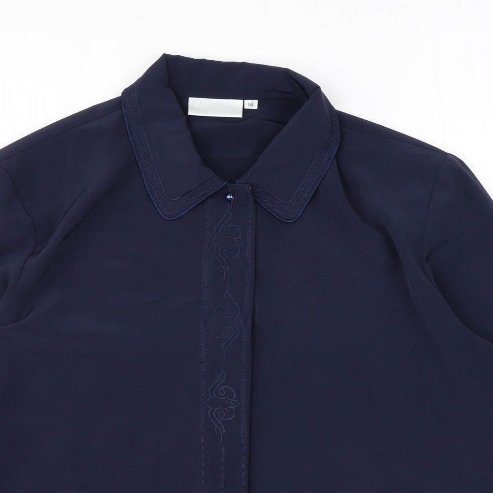 Ursa Bella Womens Blue Geometric Polyester Basic Button-Up Size 14 Collared - Embroidery