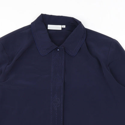 Ursa Bella Womens Blue Geometric Polyester Basic Button-Up Size 14 Collared - Embroidery