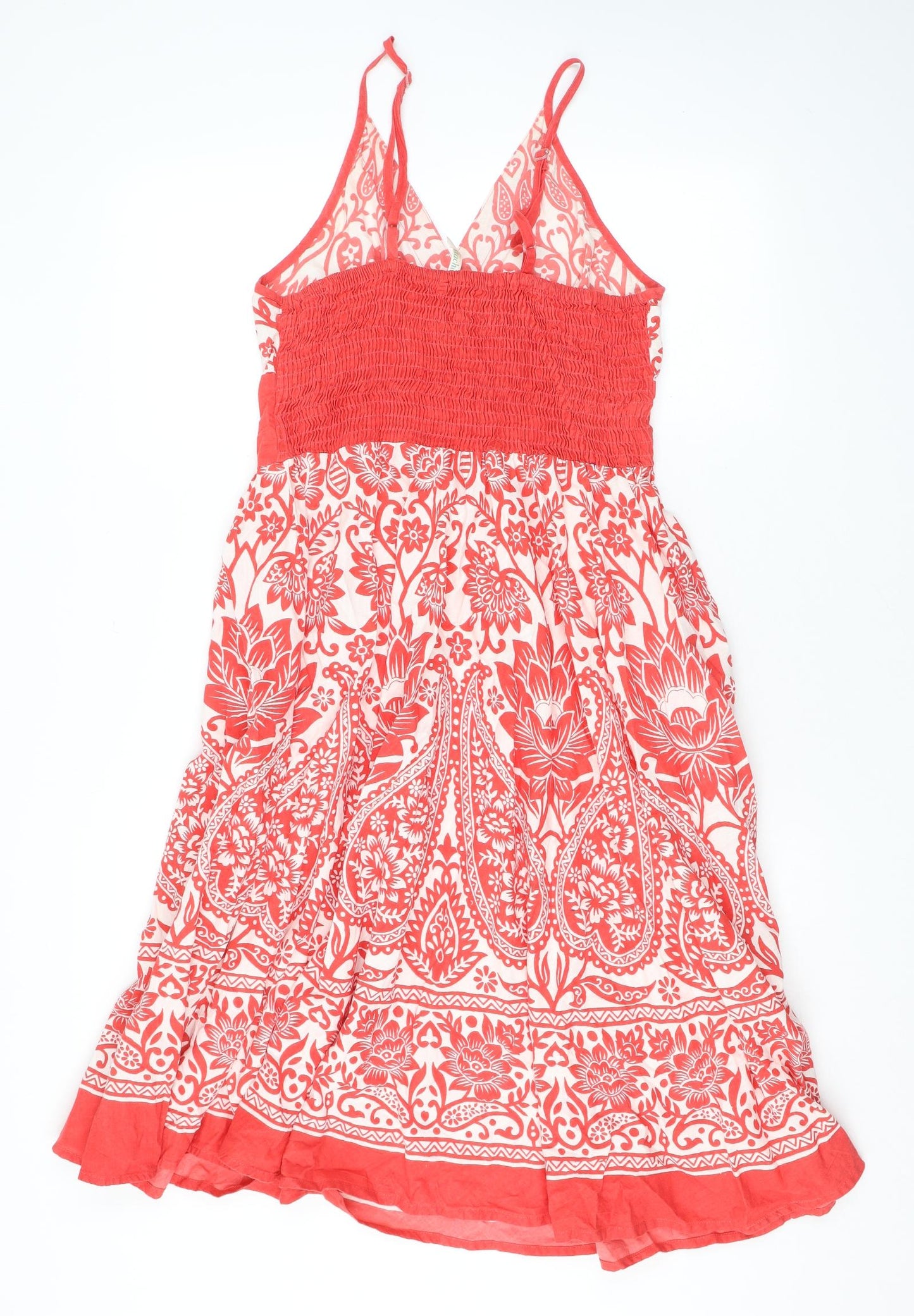 Pistachio Womens Red Geometric Cotton Tank Dress Size S V-Neck Pullover - Embroidered