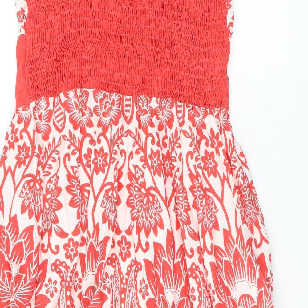 Pistachio Womens Red Geometric Cotton Tank Dress Size S V-Neck Pullover - Embroidered