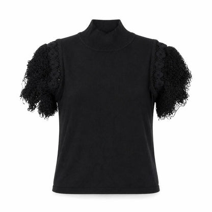 Kiss Womens Black Polyester Basic T-Shirt Size M Mock Neck - Tassles